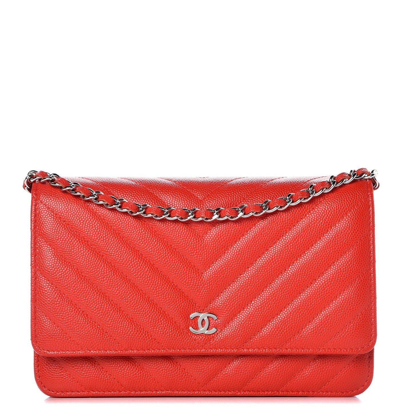 Caviar Chevron Quilted Wallet On Chain WOC Red