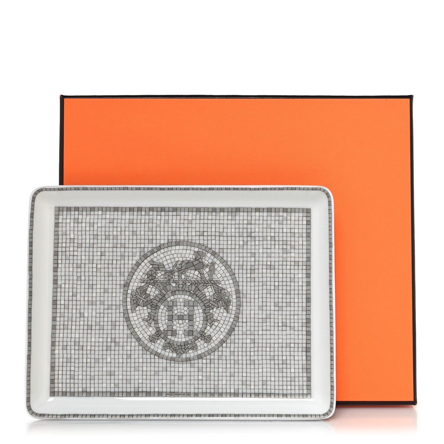 Hermes Porcelain Mosaique Au 24 Sushi Plate Platine 8 of 8