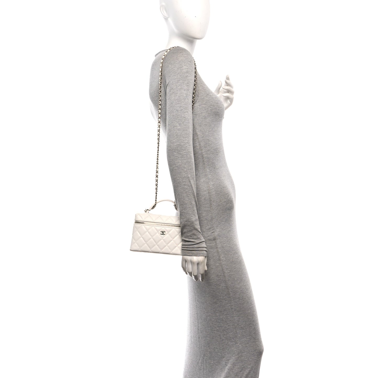 Caviar Quilted Top Handle Slim Vanity With Chain White