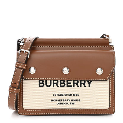 Burberry Smooth Calfskin Canvas Horseferry Print Mini Title Bag with Pocket Natural Malt Brown 1 of 11