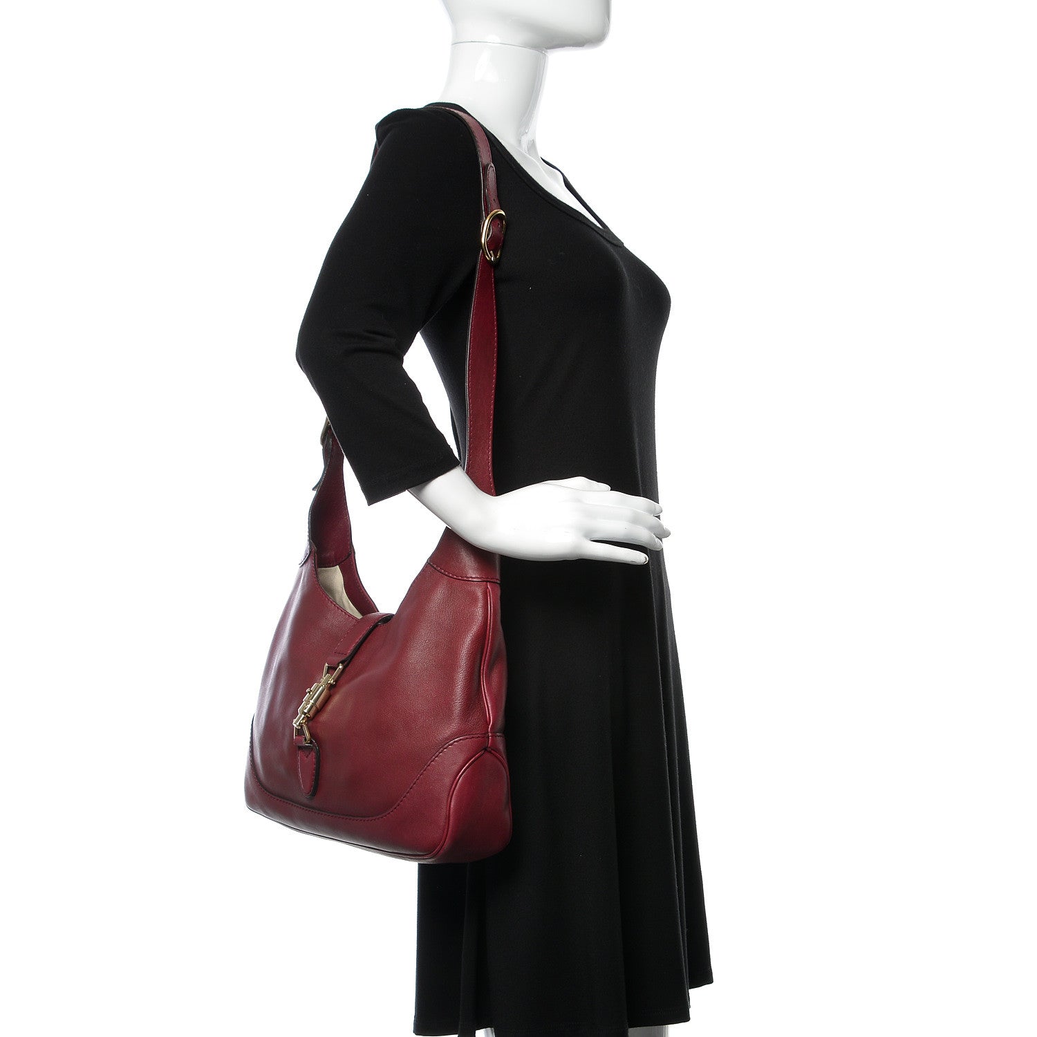 Gucci Calfskin Medium Jackie Shoulder Bag Burgundy 2 of 17