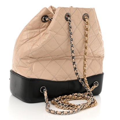 Chanel Aged Calfskin Quilted Small Gabrielle Backpack Beige Black 3 of 12