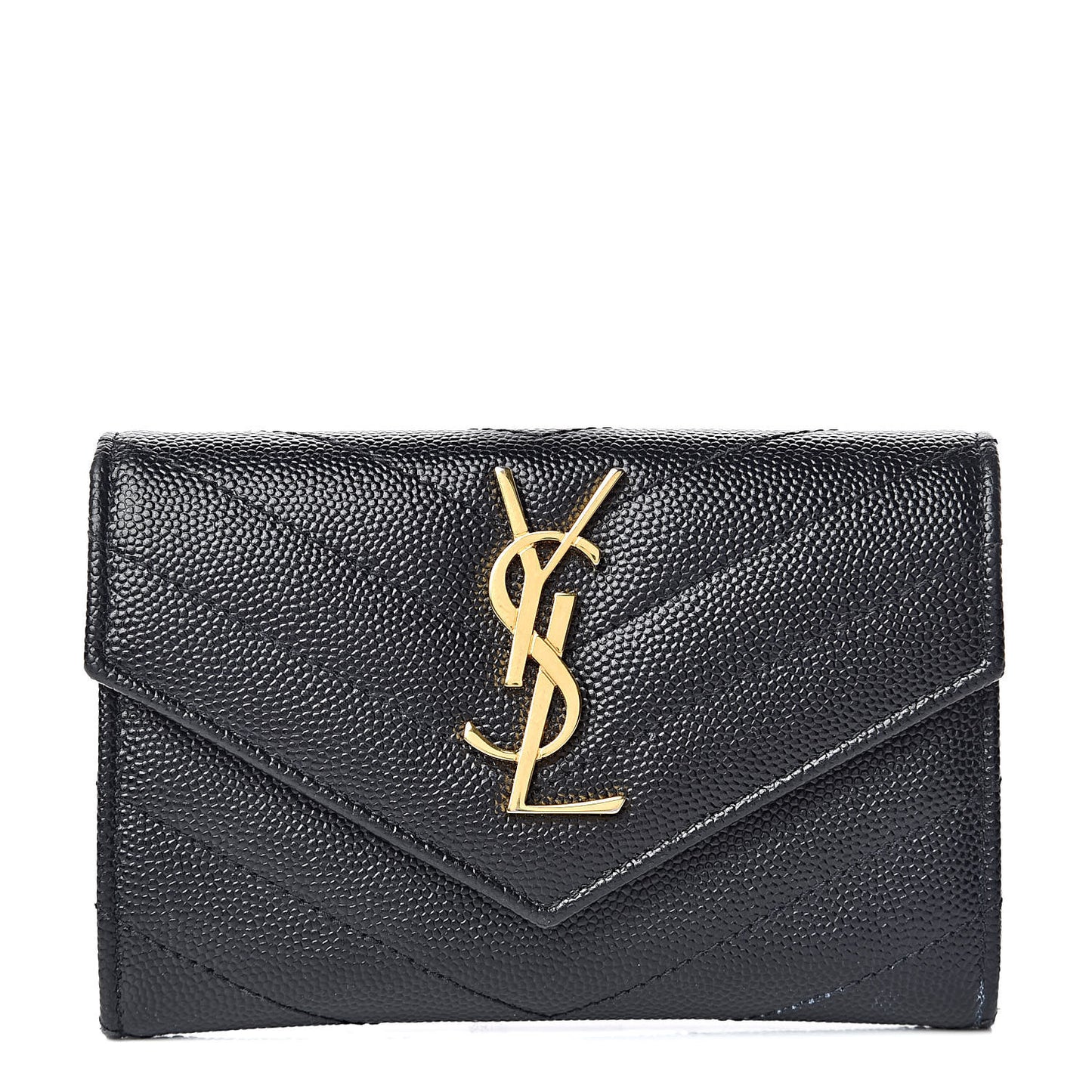 Grain De Poudre Matelasse Chevron Small Monogram Envelope Wallet Black