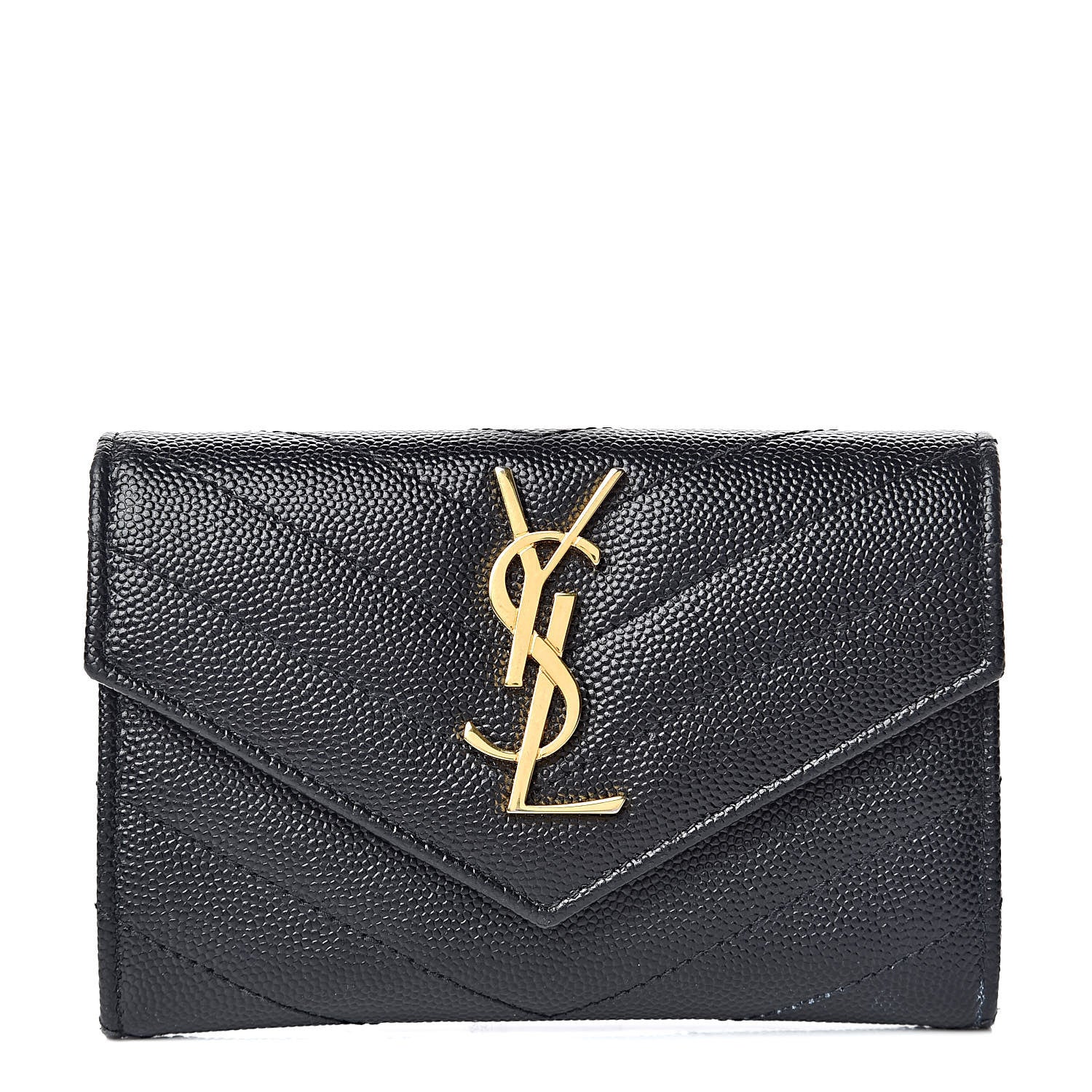 Saint Laurent Grain De Poudre Matelasse Chevron Small Monogram Envelope Wallet Black 1 of 6