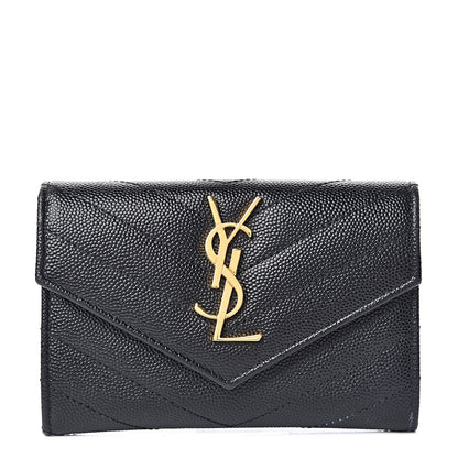 Saint Laurent Grain De Poudre Matelasse Chevron Small Monogram Envelope Wallet Black 1 of 6
