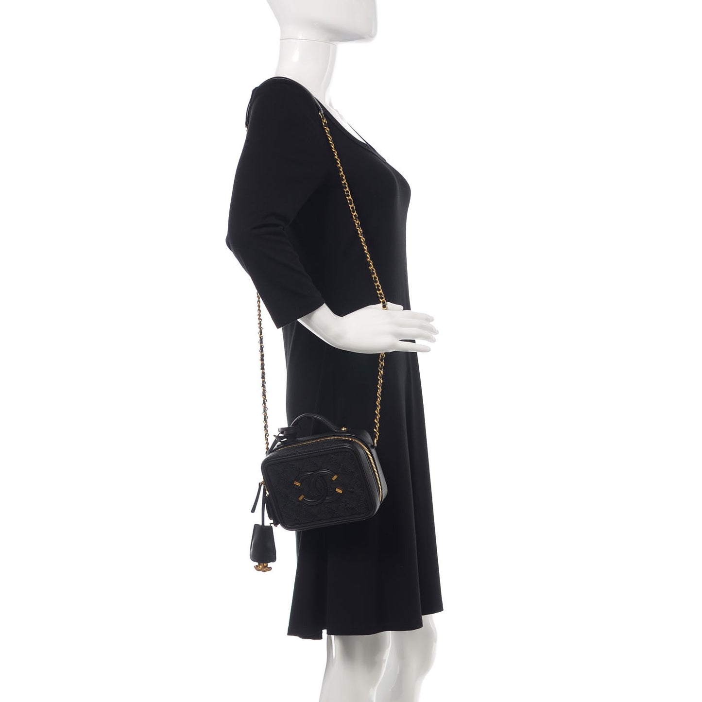 Caviar Quilted Small CC Filigree Vanity Case Black