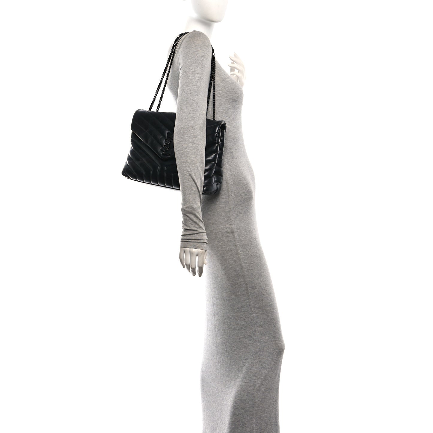 Calfskin Y Quilted Monogram Monochrome Medium Loulou Chain Satchel Black