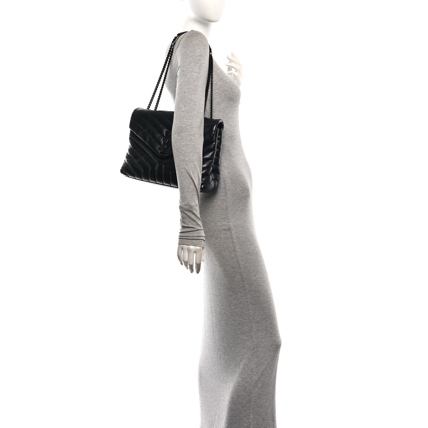 Saint Laurent Calfskin Y Quilted Monogram Monochrome Medium Loulou Chain Satchel Black 2 of 10