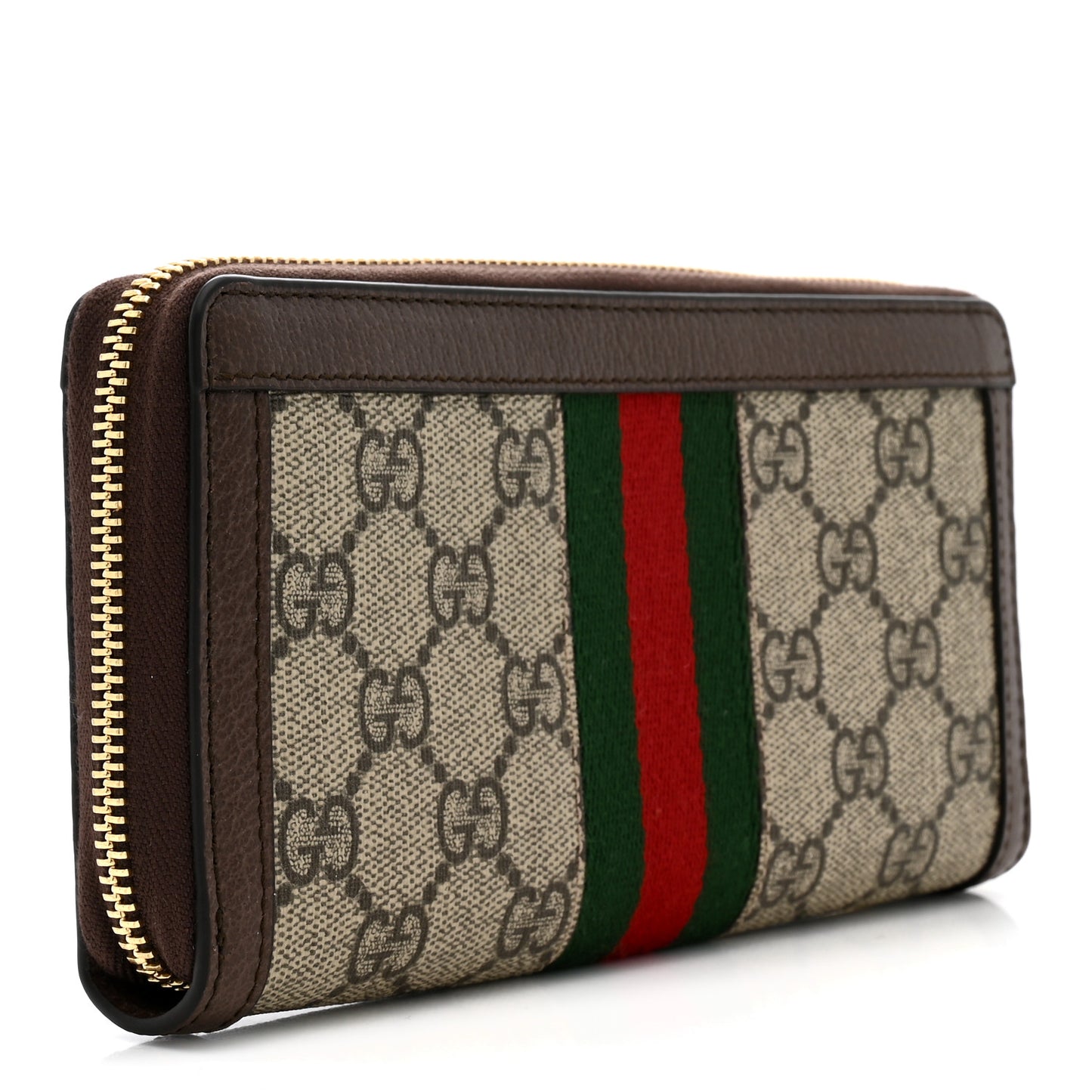 GG Supreme Monogram Web Ophidia Zip Around Wallet Brown