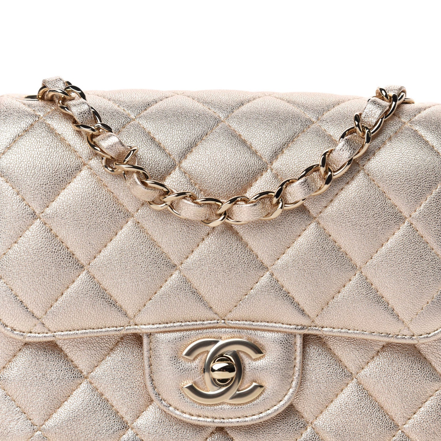 Metallic Lambskin Quilted Mini Square Flap Gold