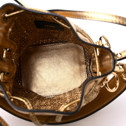 Fendi Raffia Lurex Vitello Laminato F is Fendi FF Crochet Mini Mon Tresor Bucket Bag Natural Oro 5 of 9