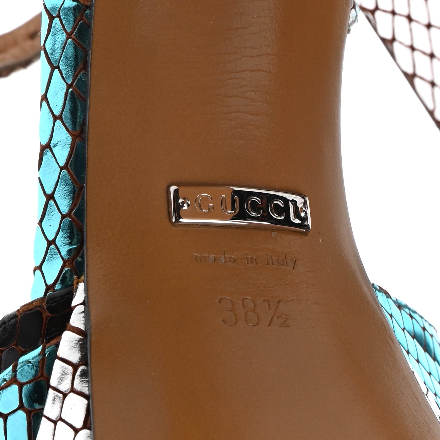 Gucci Metallic Calfskin Embossed Python GG Ankle Strap High Heel Pumps 38.5 Multicolor 6 of 9