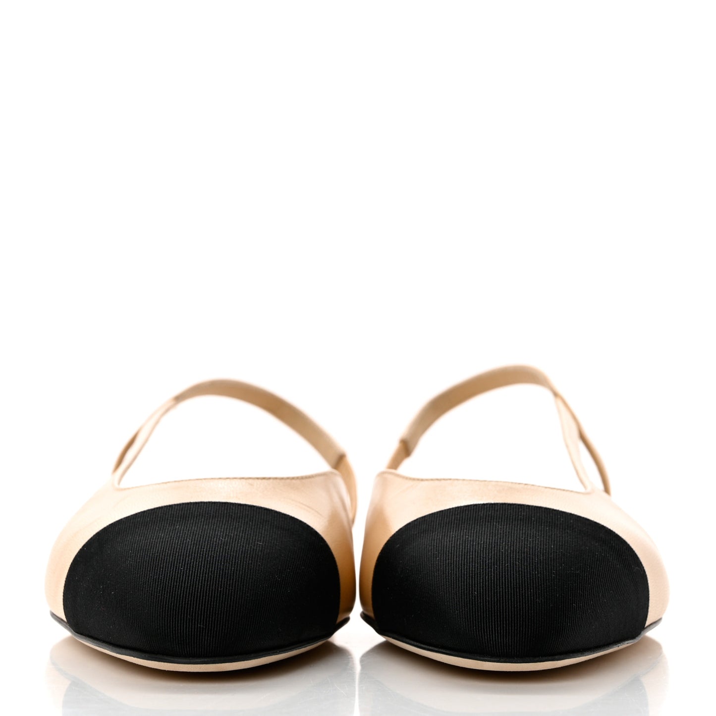 Lambskin Grosgrain Cap Toe CC Slingback Sandals 40 Beige Black