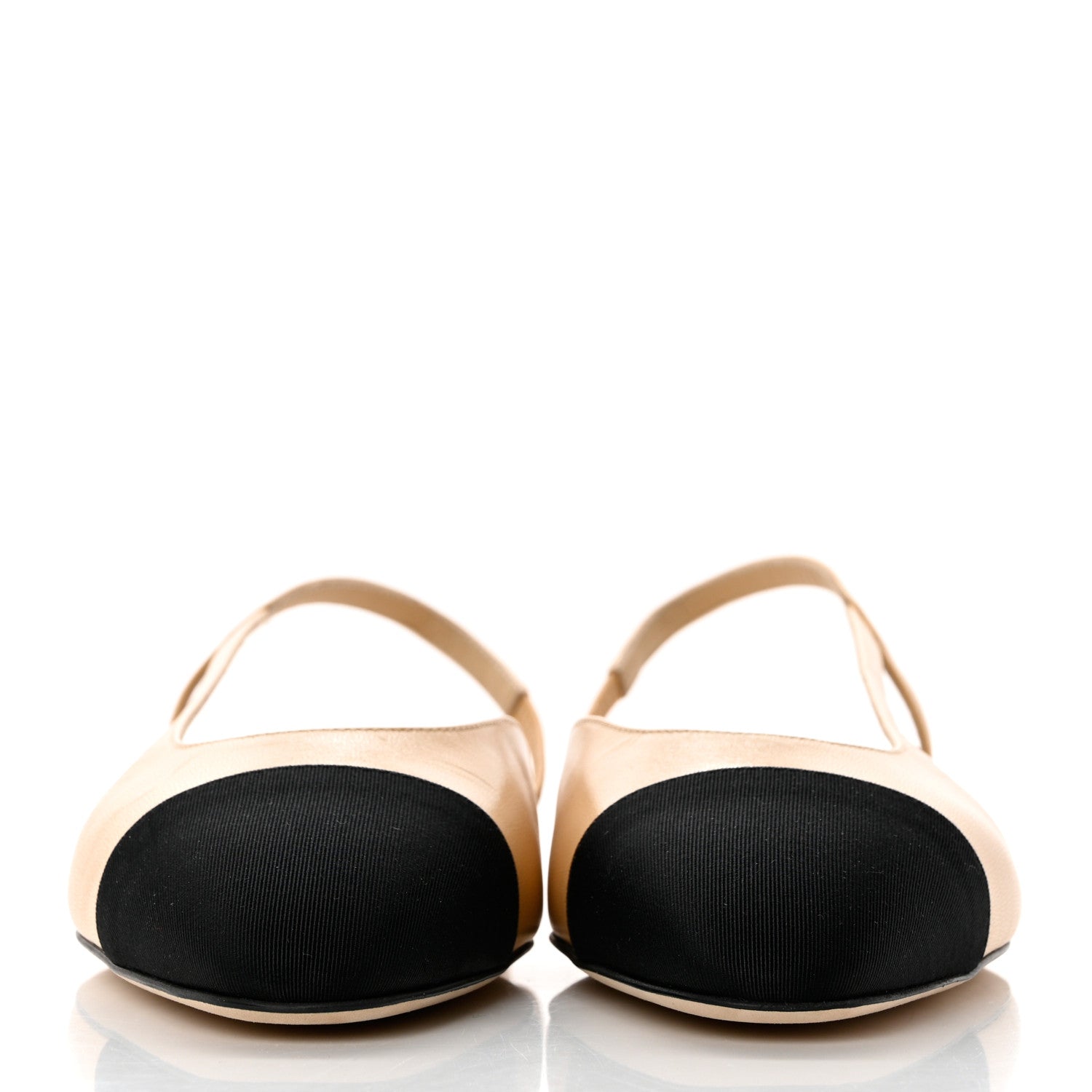 Chanel Lambskin Grosgrain Cap Toe CC Slingback Sandals 40 Beige Black 2 of 10