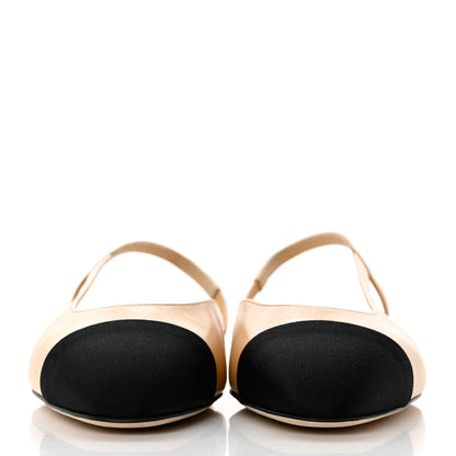 Chanel Lambskin Grosgrain Cap Toe CC Slingback Sandals 40 Beige Black 2 of 10