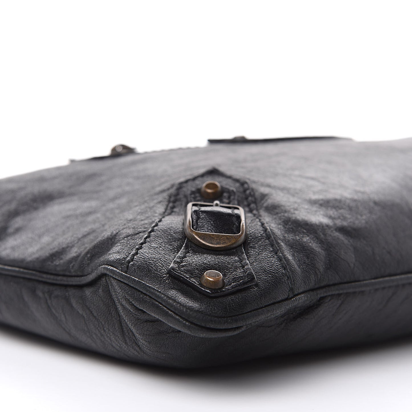 Agneau Classic Hardware Flat Handle Clutch Black