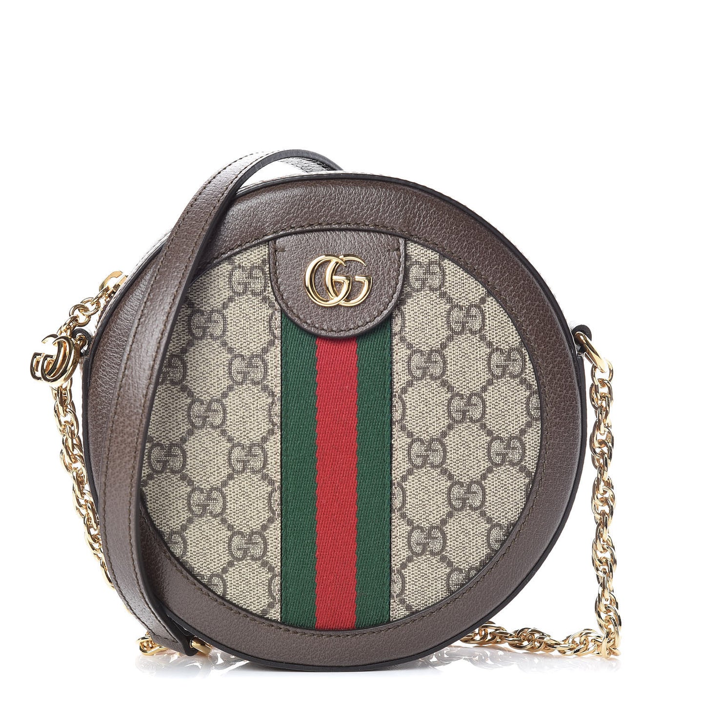GG Supreme Monogram Web Mini Ophidia Round Shoulder Bag Brown
