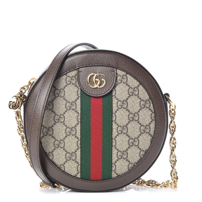 Gucci GG Supreme Monogram Web Mini Ophidia Round Shoulder Bag Brown 1 of 7