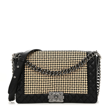 Chanel Calfskin Woven Medium Boy Reverso Flap Black 1 of 11