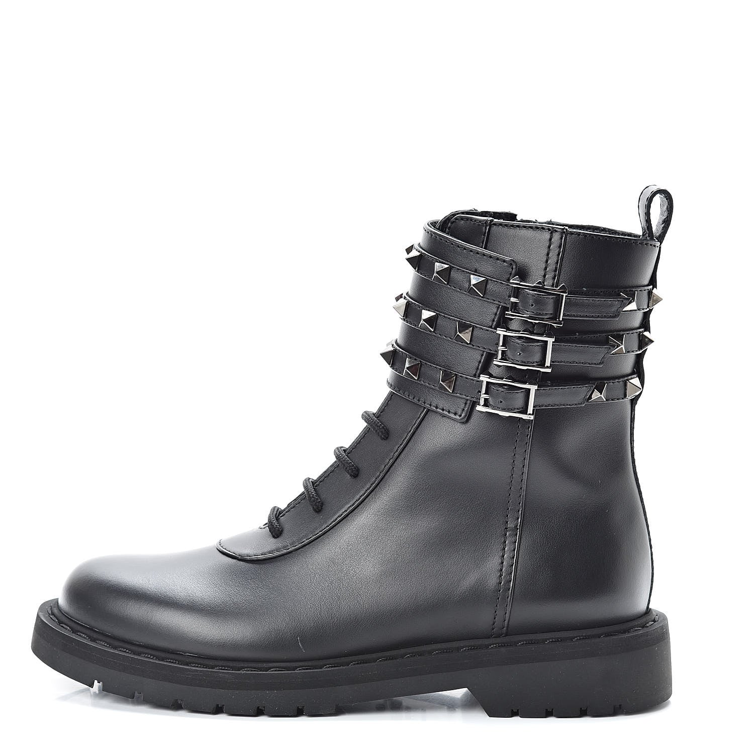 Valentino Garavani Calfskin Rockstud 20mm Combat Boots 38 Black 1 of 7