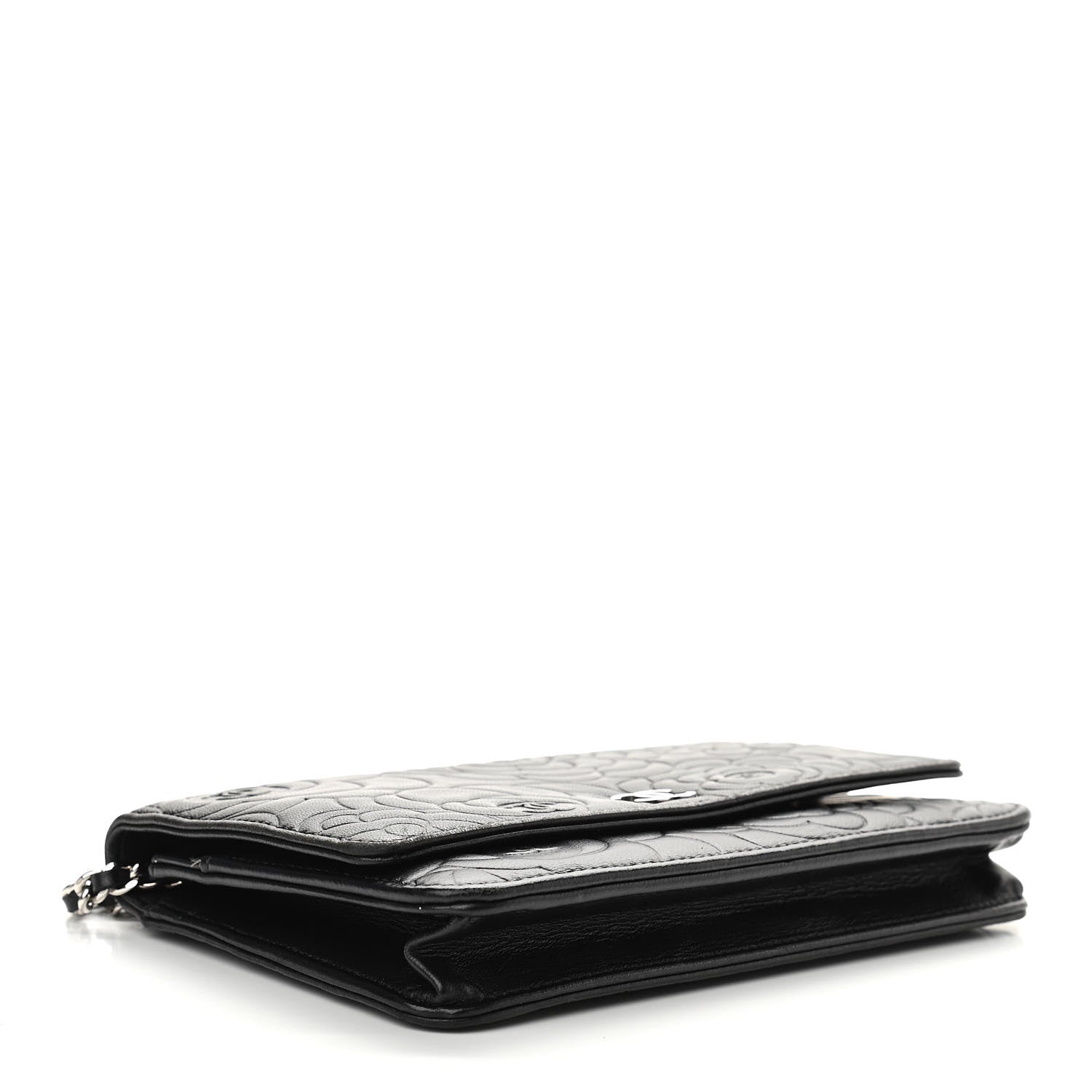 Chanel Lambskin Camellia Embossed Wallet on Chain WOC Black 4 of 11