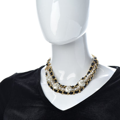 Chanel Pearl Lambskin CC Camellia Necklace Black Gold 2 of 4