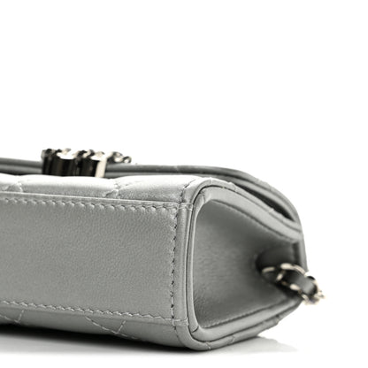 Chanel Metallic Lambskin Quilted Mini Chain CC Top Handle Clutch With Chain Silver 9 of 11