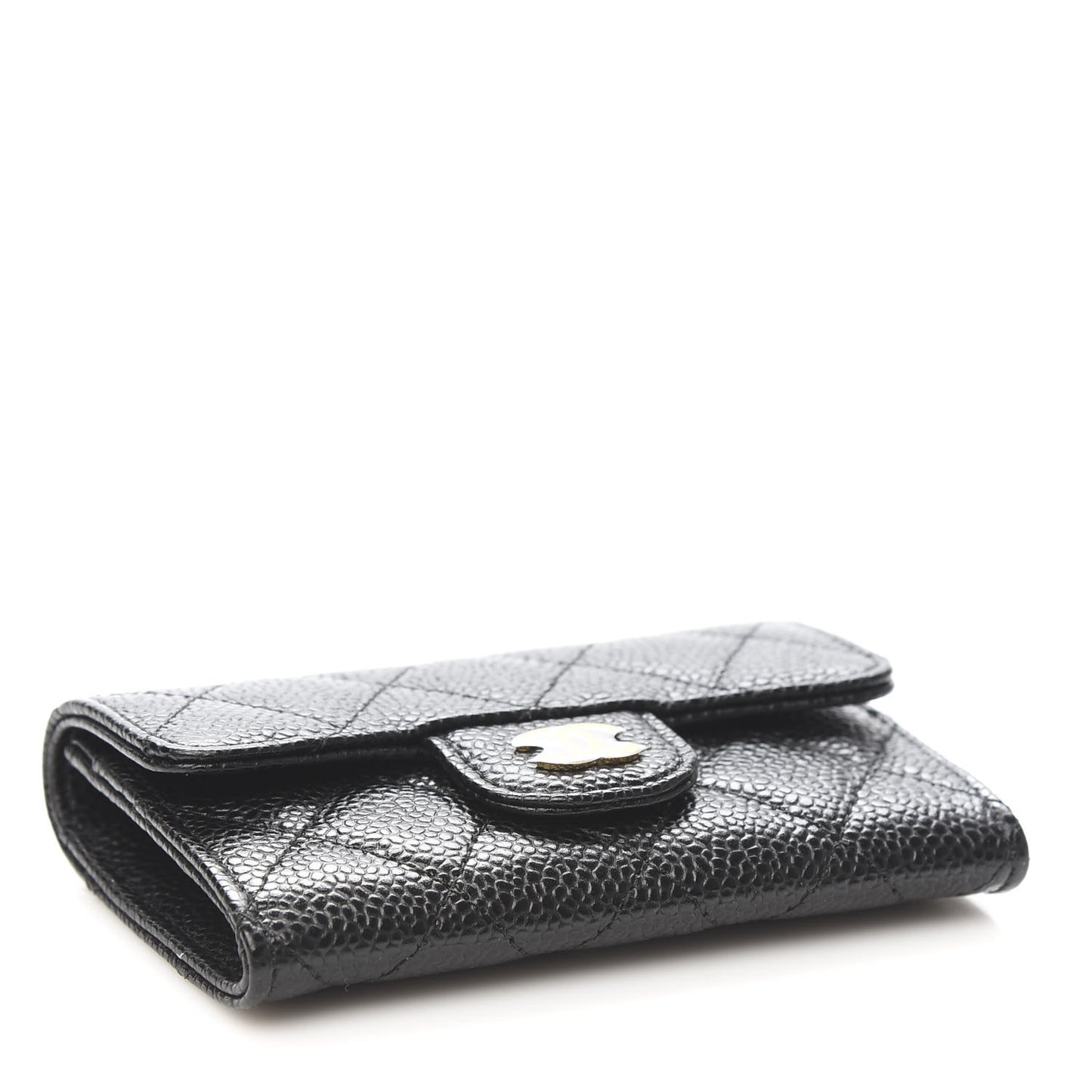 Caviar Quilted Flap Card Holder Black