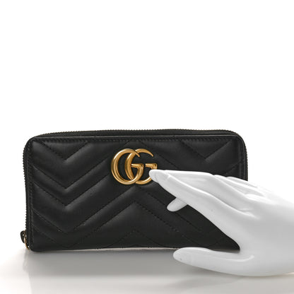Gucci Calfskin Matelasse GG Marmont Zip Around Wallet Black 2 of 9
