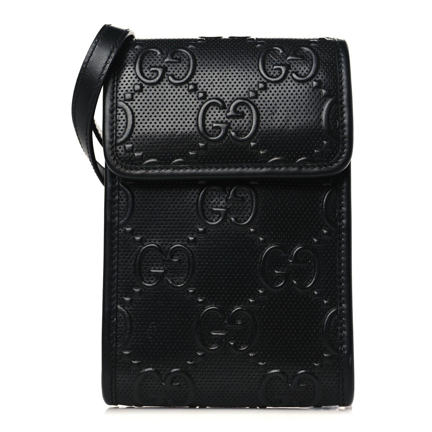 Calfskin GG Tennis Embossed Mini Crossbody Bag Black