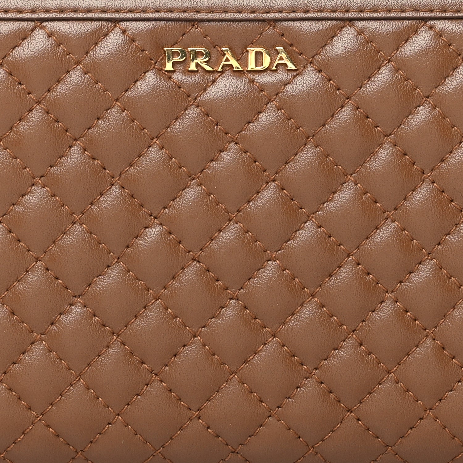 Prada Soft Calf Quilted Zip Around Wallet Cannella 7 of 9