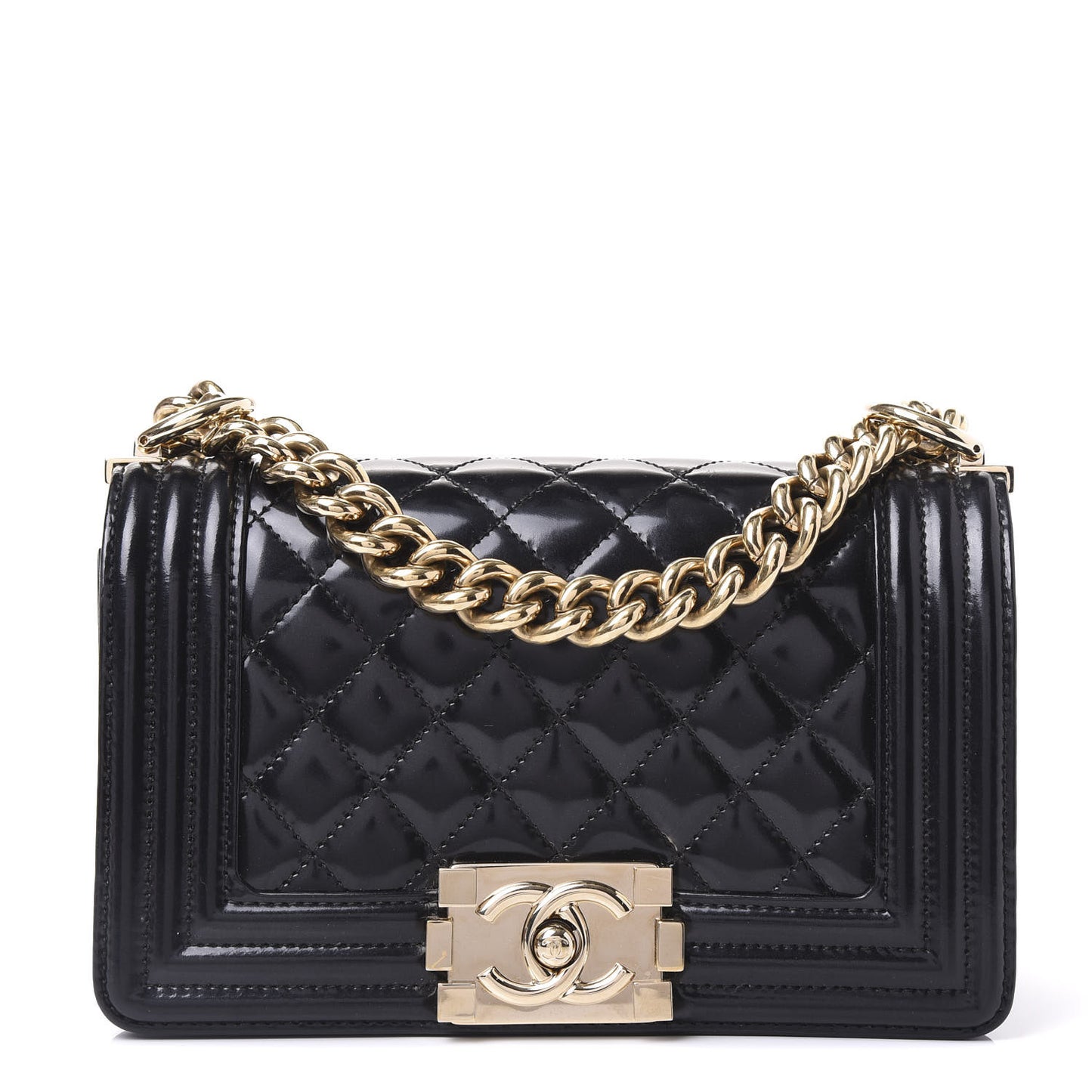 Iridescent Glazed Calfskin Quilted Small Boy Flap Black