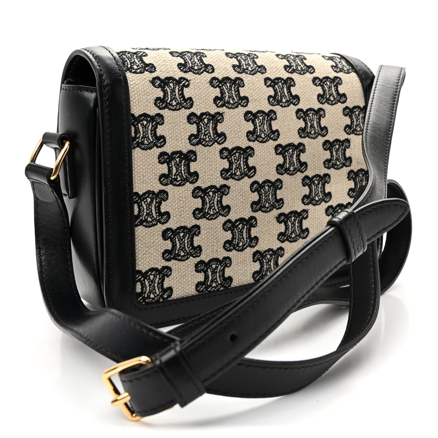 Canvas Calfskin Triomphe Embroidered Teen Triomphe Bag Black