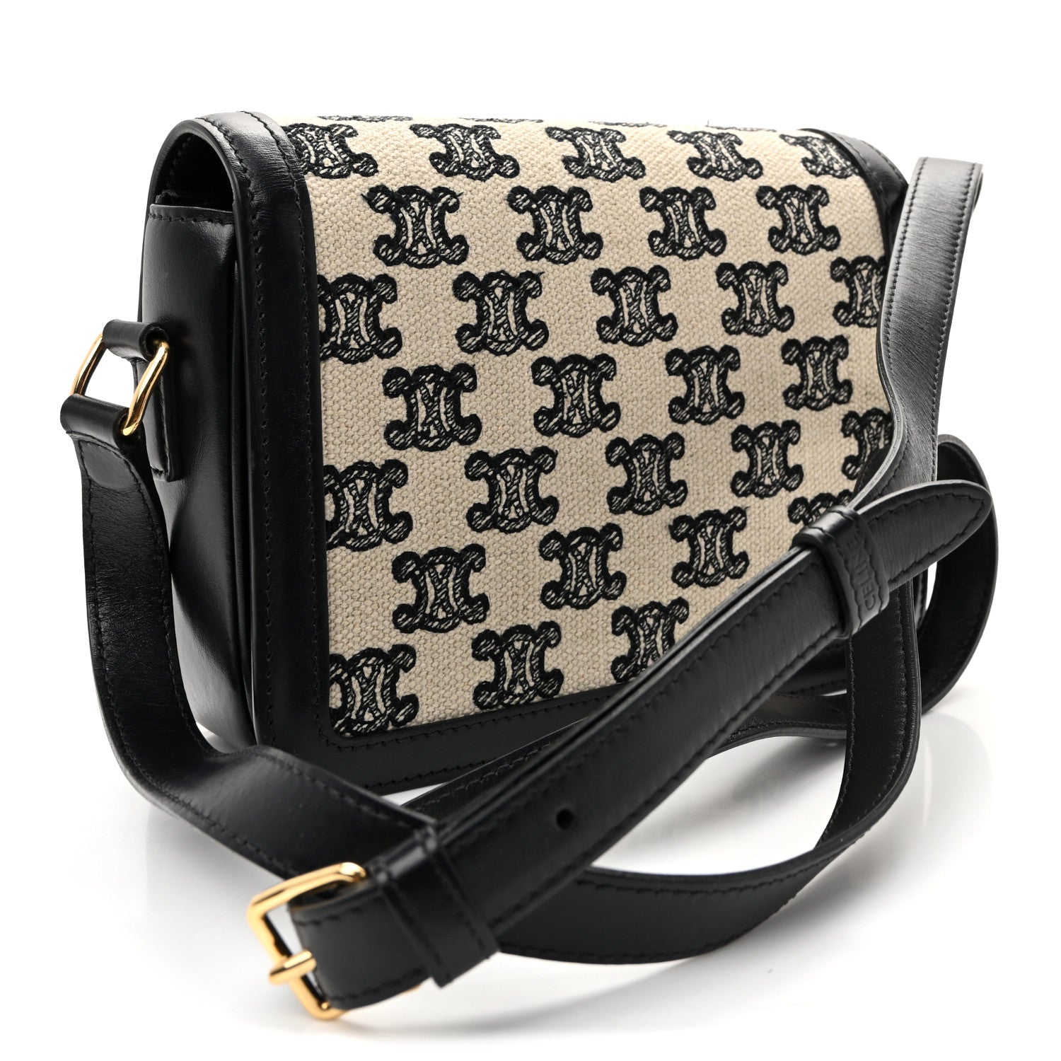Celine Canvas Calfskin Triomphe Embroidered Teen Triomphe Bag Black 3 of 11