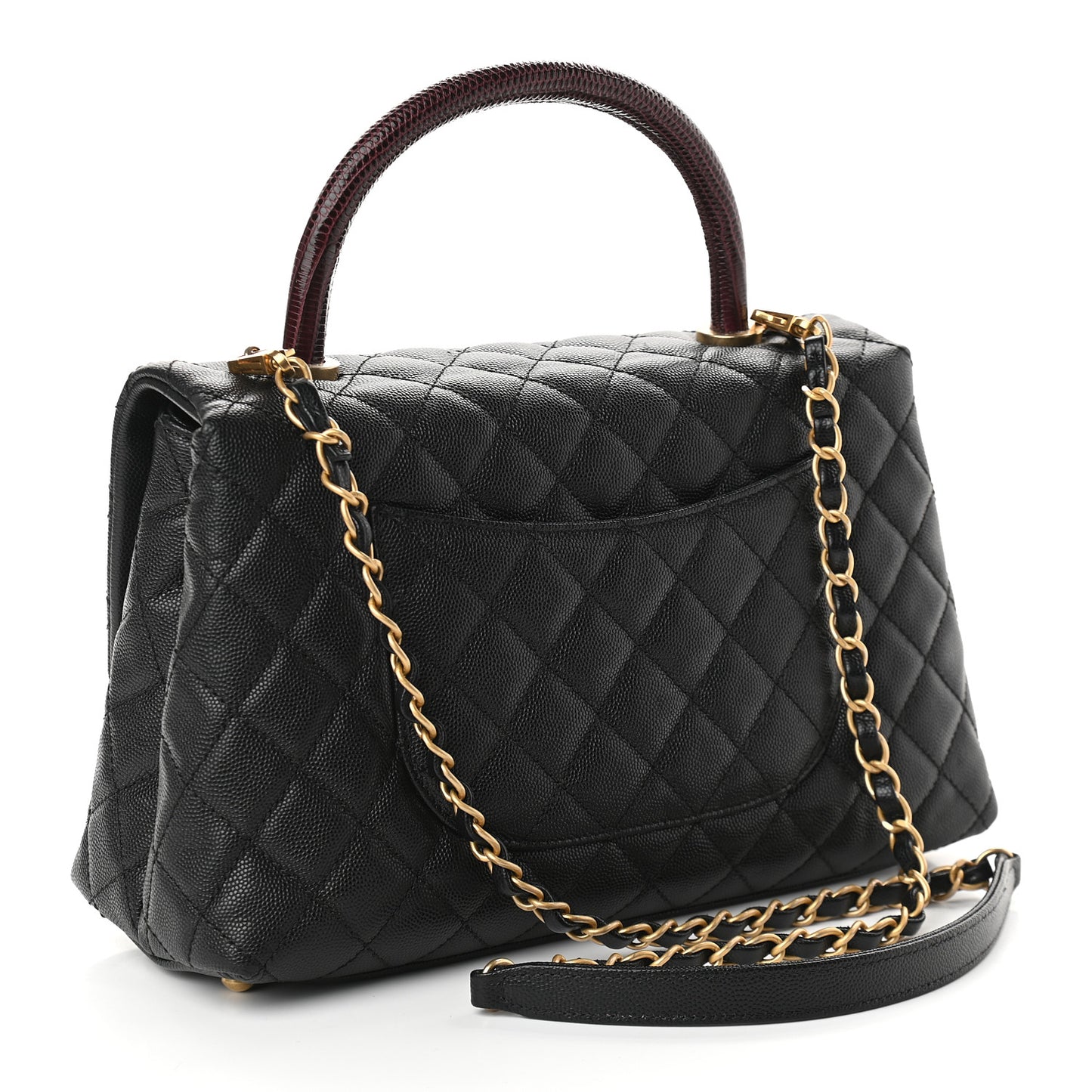 Caviar Lizard Quilted Small Coco Handle Flap Black