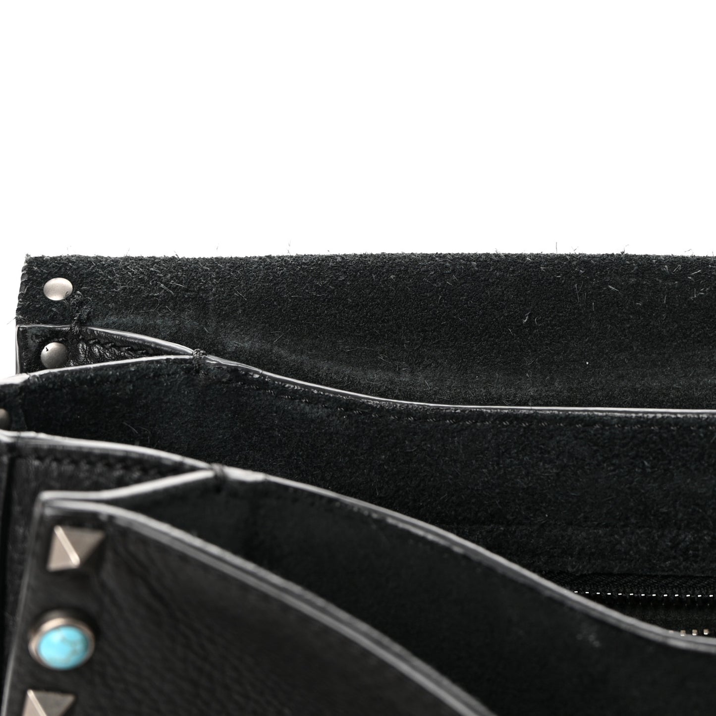 Pebbled Calfskin Turquoise Medium Guitar Strap Rockstud Rolling Flap Saddle Bag Black
