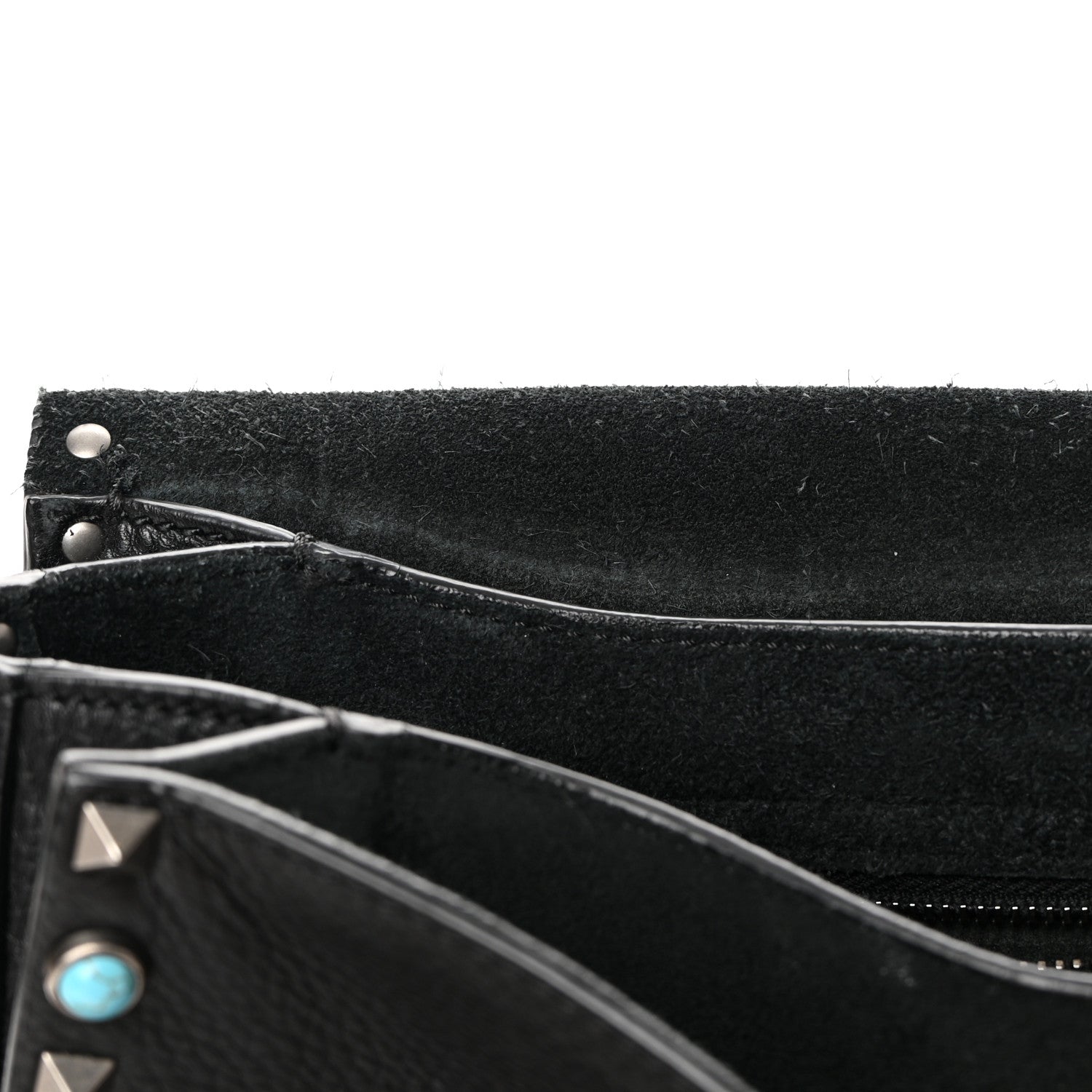 Valentino Garavani Pebbled Calfskin Turquoise Medium Guitar Strap Rockstud Rolling Flap Saddle Bag Black 10 of 17