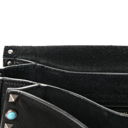 Valentino Garavani Pebbled Calfskin Turquoise Medium Guitar Strap Rockstud Rolling Flap Saddle Bag Black 10 of 17