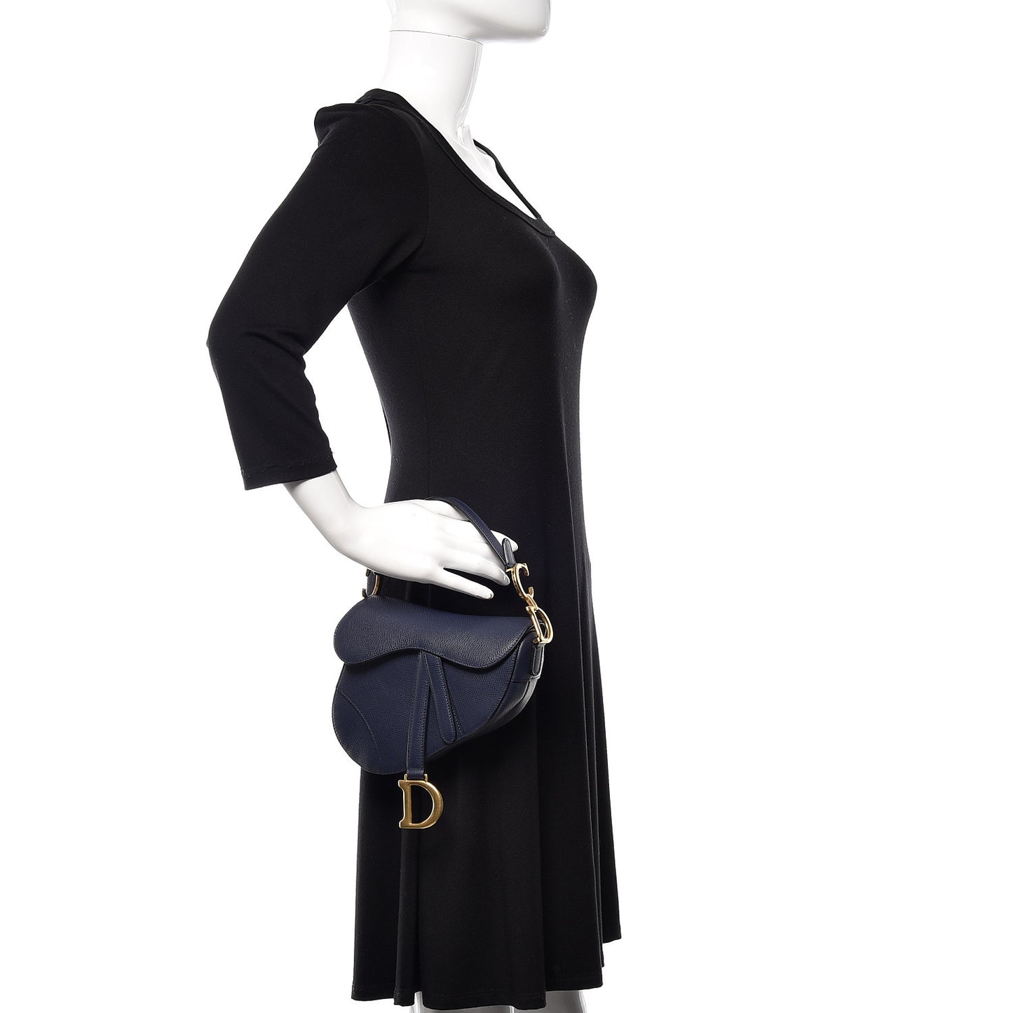 Grained Calfskin Mini Saddle Bag Navy