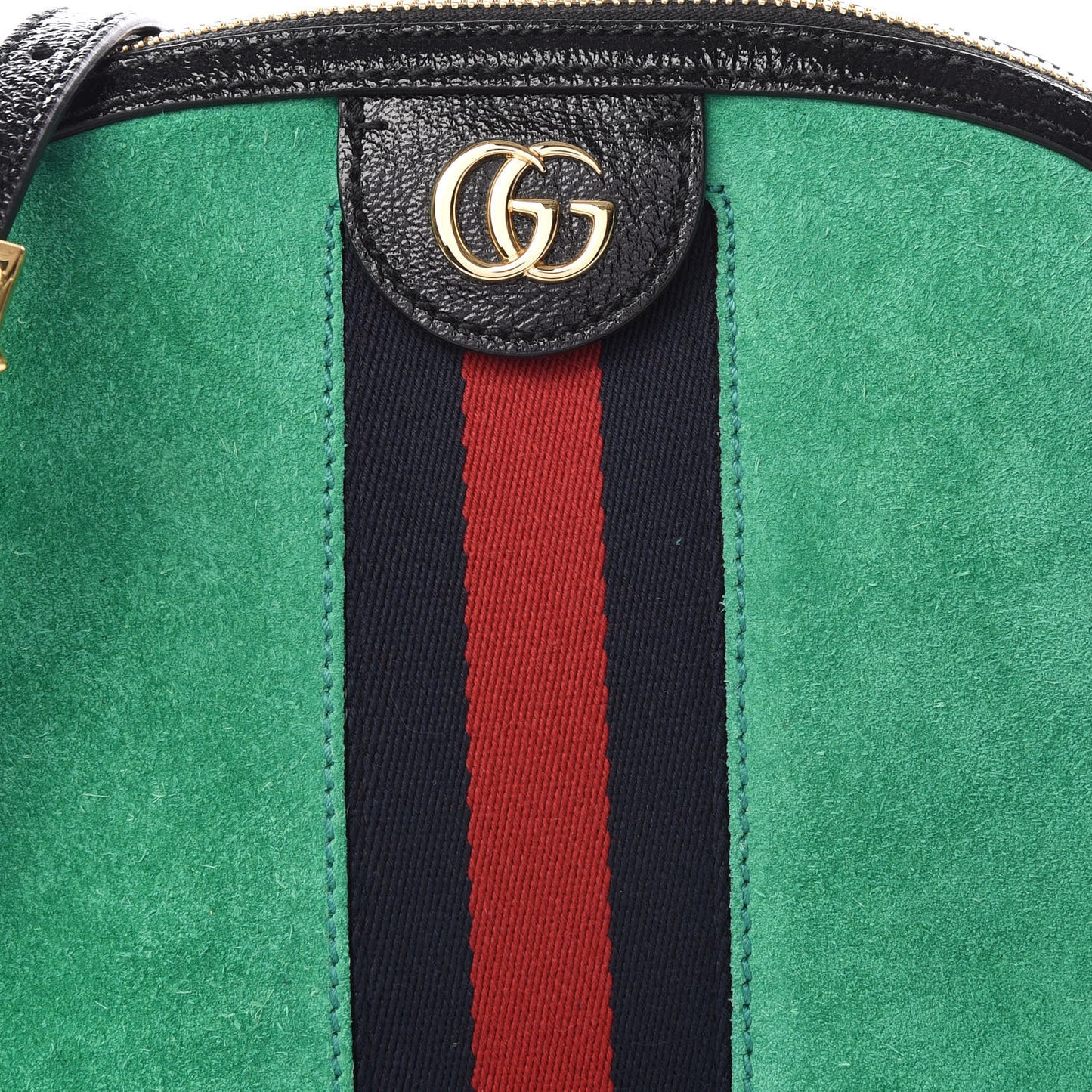 Suede Patent GG Web Small Ophidia Dome Shoulder Bag New Shamarock Black