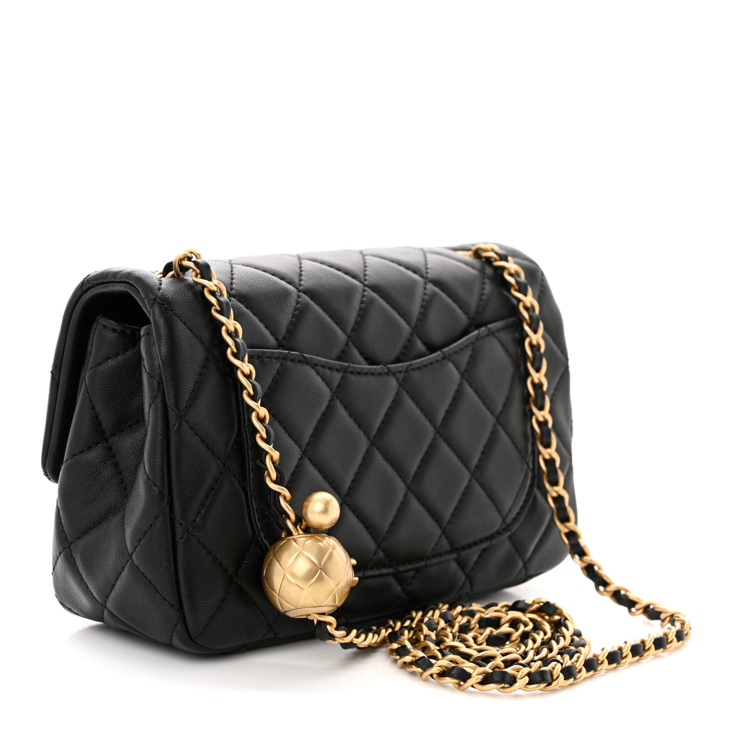 Lambskin Quilted Mini Rectangular Pearl Crush Flap Black