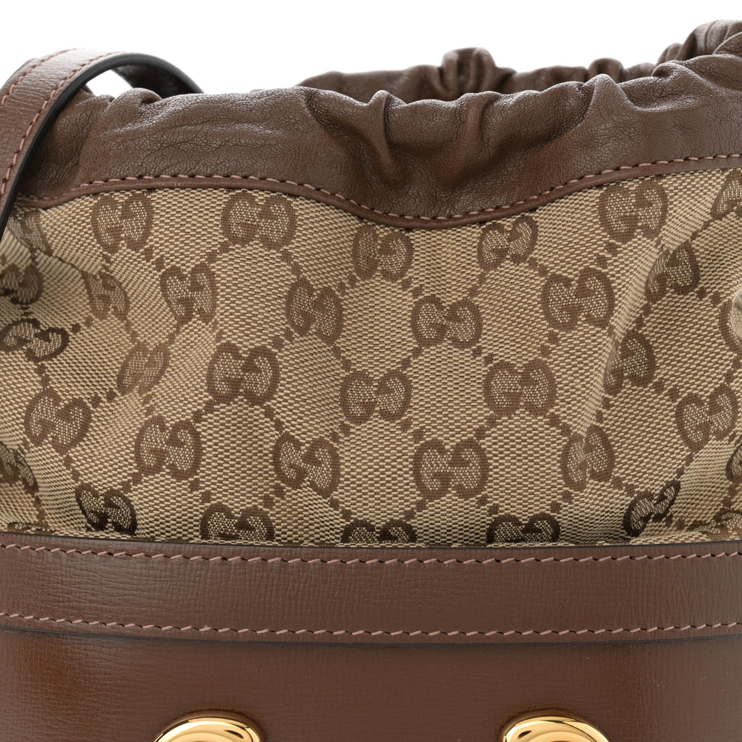 Monogram Textured Calfskin Horsebit 1955 Drawstring Bucket Bag Beige Brown Sugar