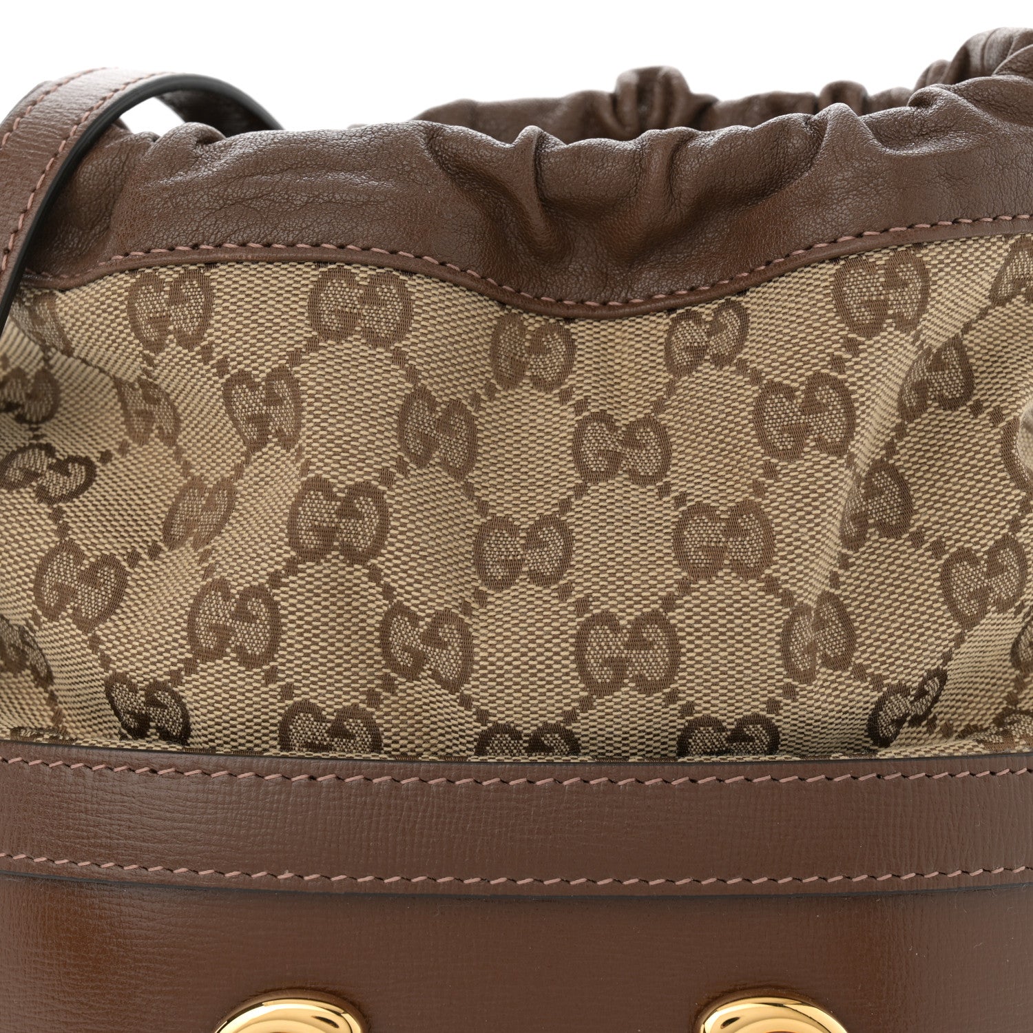 Gucci Monogram Textured Calfskin Horsebit 1955 Drawstring Bucket Bag Beige Brown Sugar 8 of 10