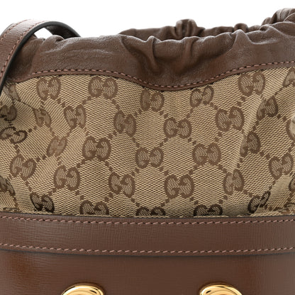 Gucci Monogram Textured Calfskin Horsebit 1955 Drawstring Bucket Bag Beige Brown Sugar 8 of 10