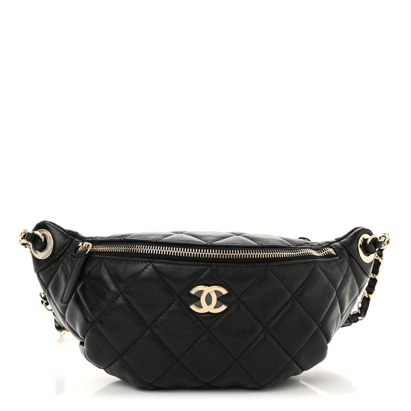 Lambskin Quilted Waist Bag Fanny Pack Black