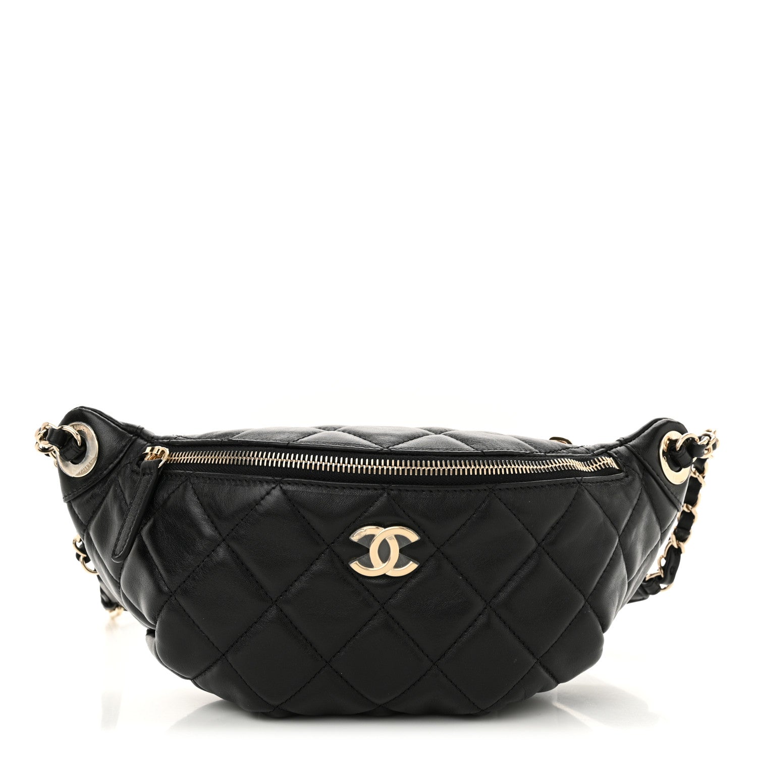 Chanel Lambskin Quilted Waist Bag Fanny Pack Black 1 of 10