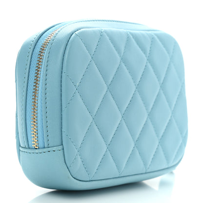 Chanel Lambskin Quilted Small Curvy Pouch Cosmetic Case Light Blue 3 of 7
