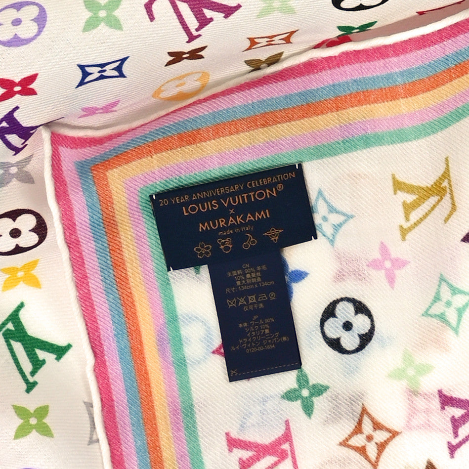 Louis Vuitton LV X TM Wool Silk Monogram Multicolor Shawl White 3 of 3