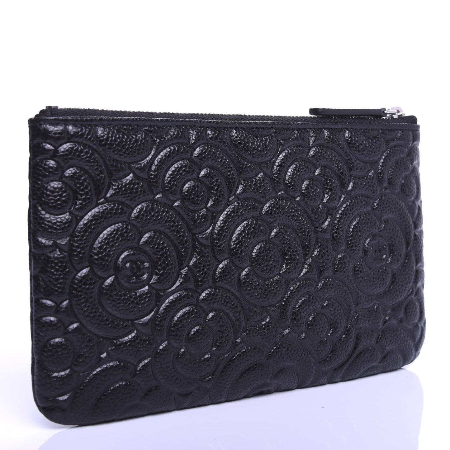 Caviar Camellia Embossed Cosmetic Pouch Black