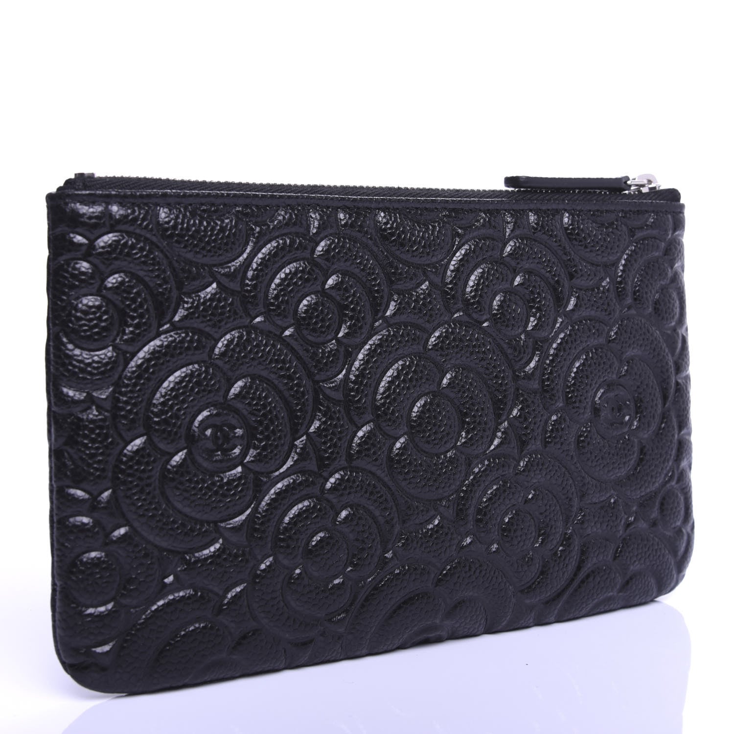 Chanel Caviar Camellia Embossed Cosmetic Pouch Black 3 of 7